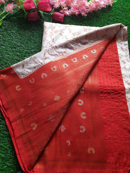 Banarasi art silk saree – White and red