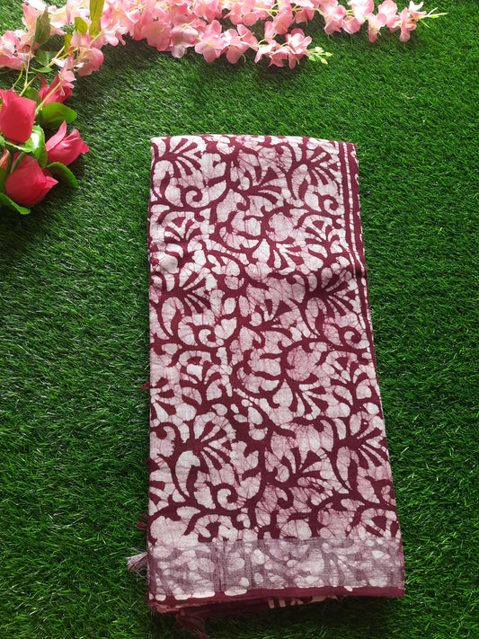 Lenin cotton saree -Maroon