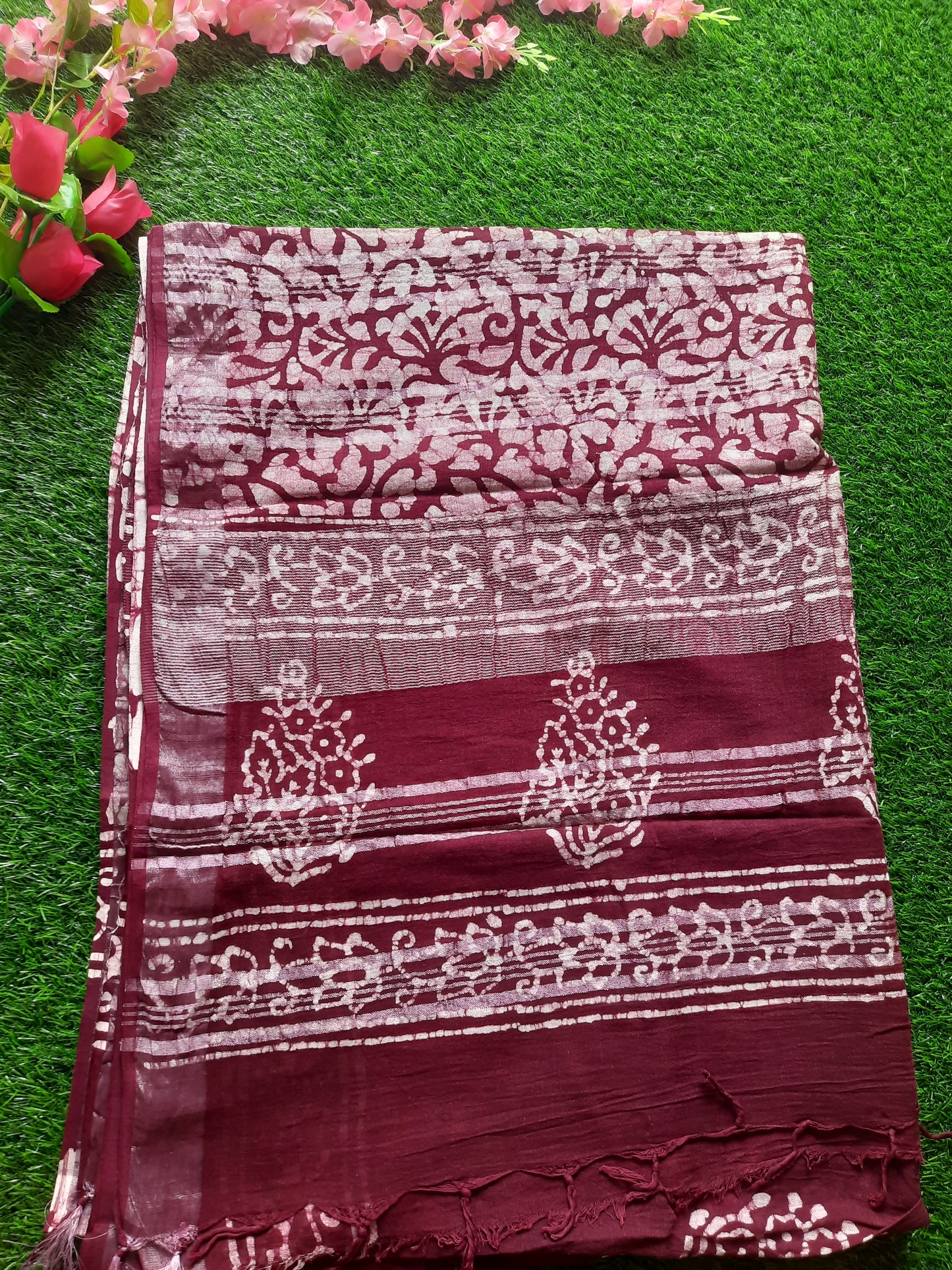 Lenin cotton saree -Maroon