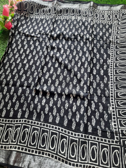 Lenin cotton saree - Black