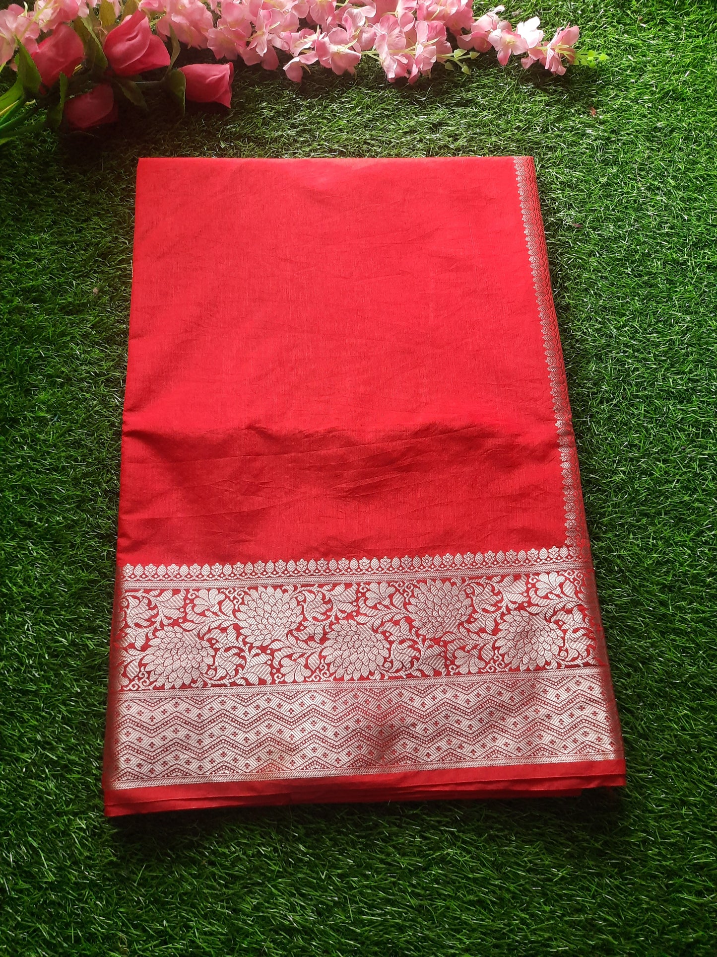 Banarasi art silk saree – Red and Silver