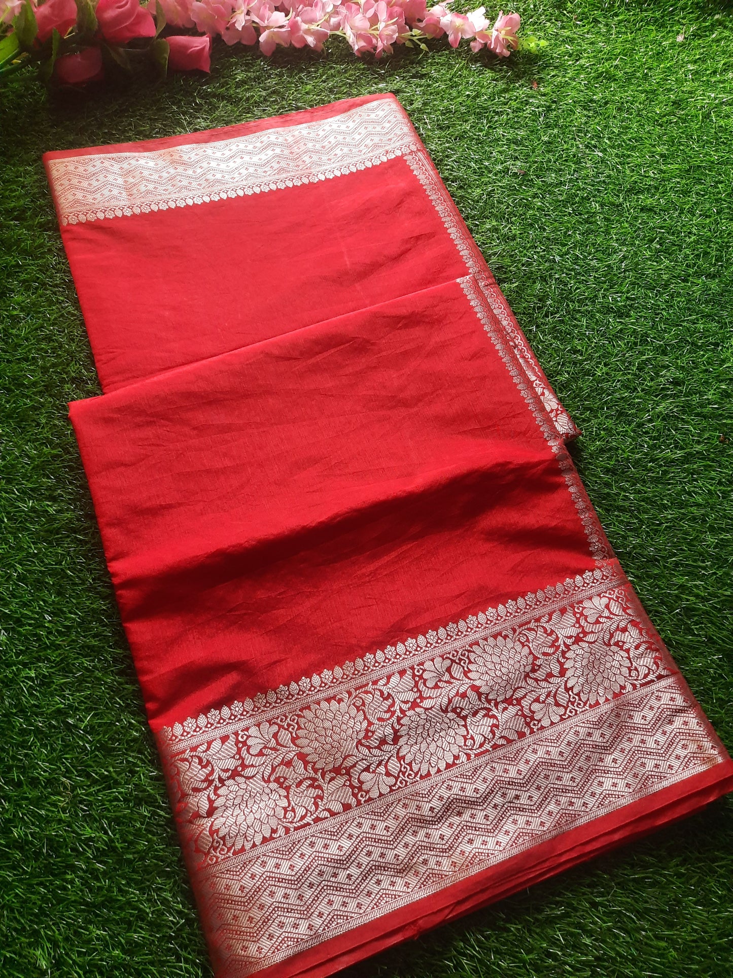 Banarasi art silk saree – Red and Silver