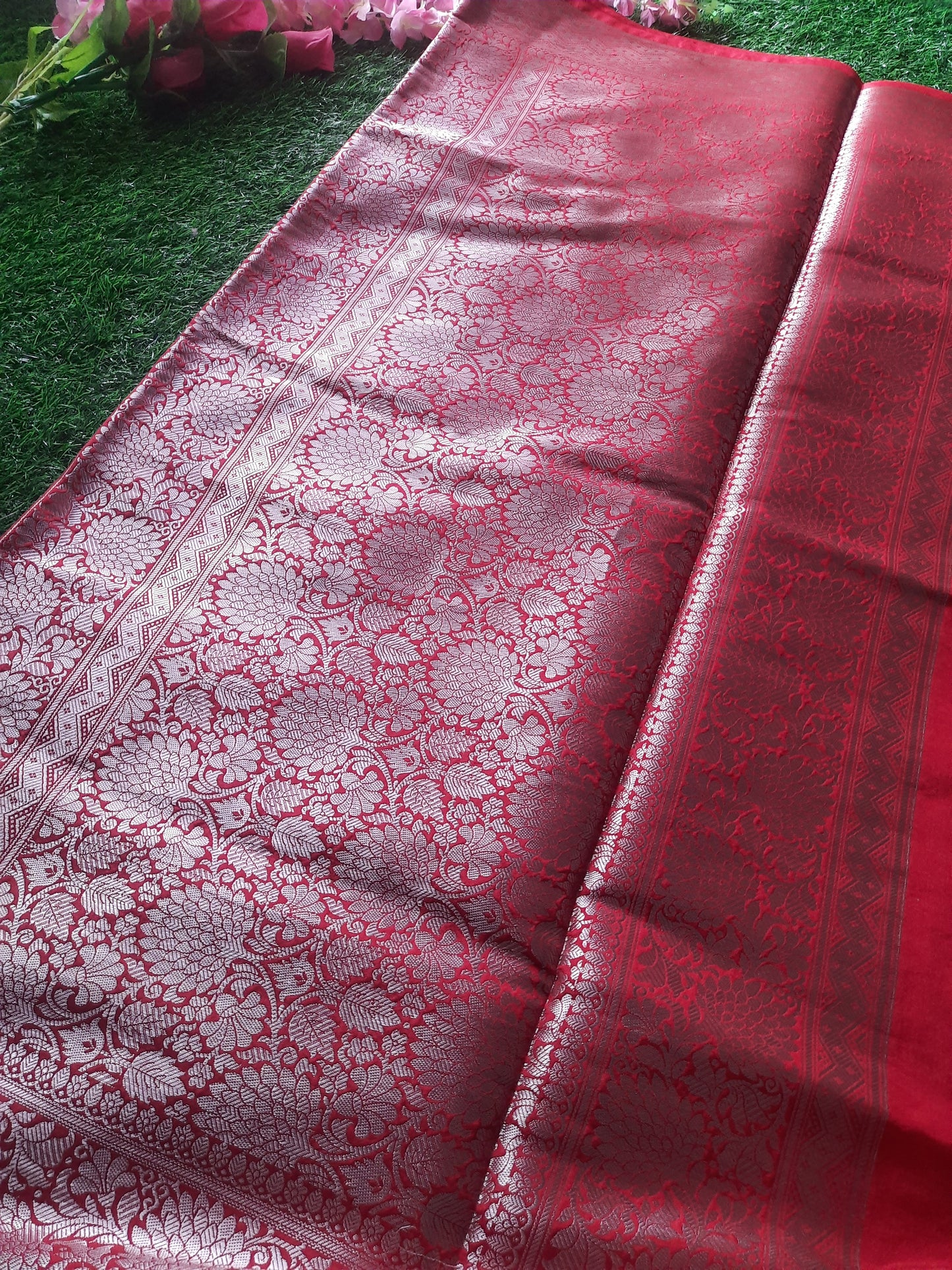 Banarasi art silk saree – Red and Silver