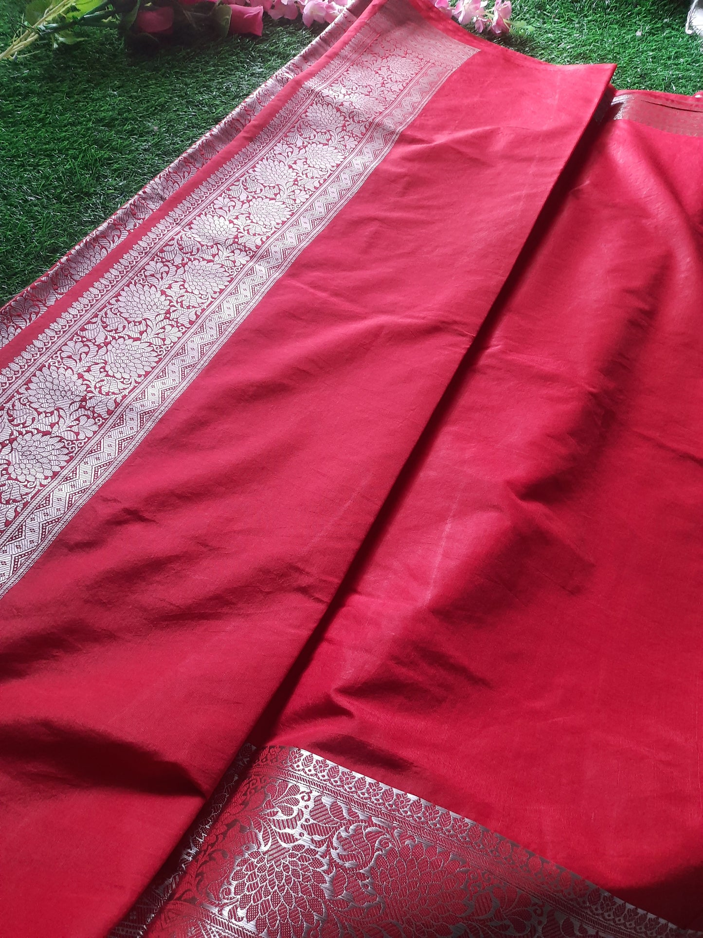 Banarasi art silk saree – Red and Silver