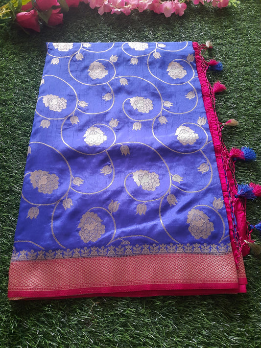 Banarasi art silk saree with jaal work– Blue and pink