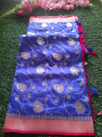 Banarasi art silk saree with jaal work– Blue and pink