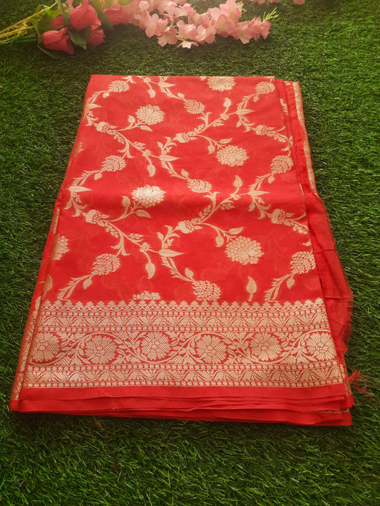 Banarasi art silk saree with jaal work– Red