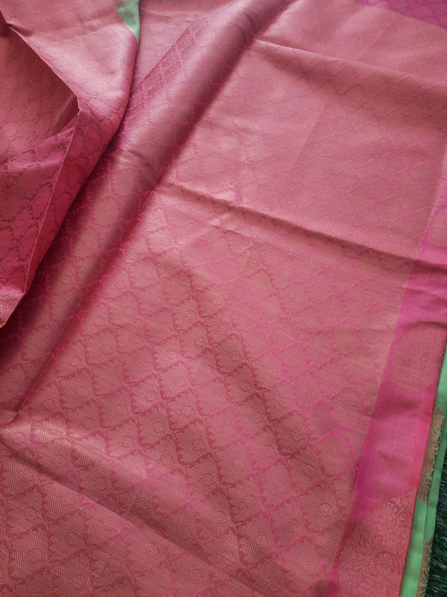 Banarasi art silk saree – Yellow green and pink