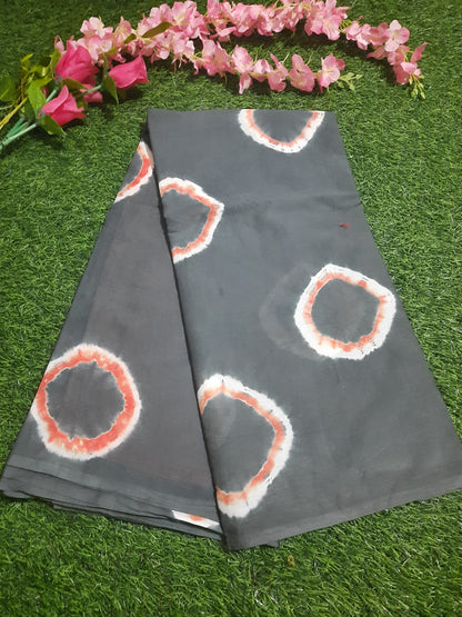 Pure cotton mulmul saree  tie and dye- Gray