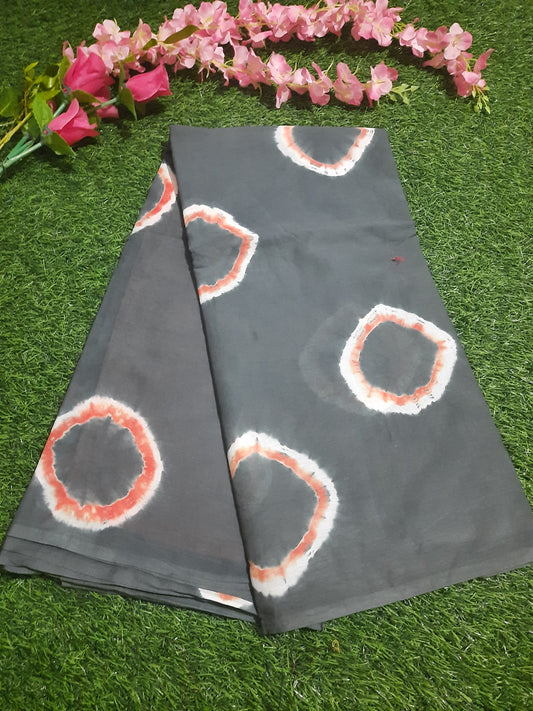 Pure cotton mulmul saree  tie and dye- Gray