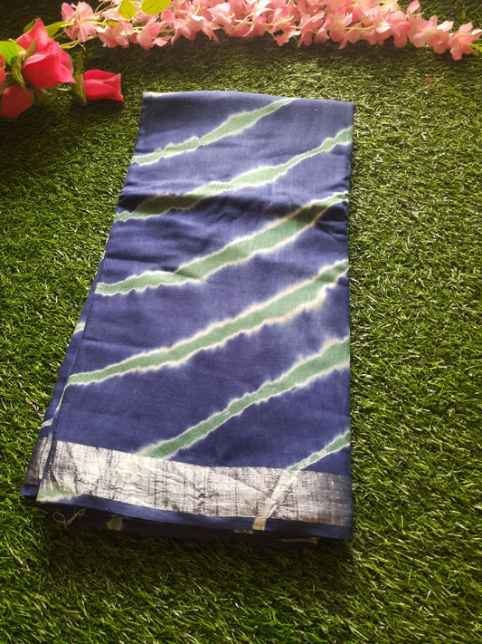 Lenin cotton saree - Blue and green