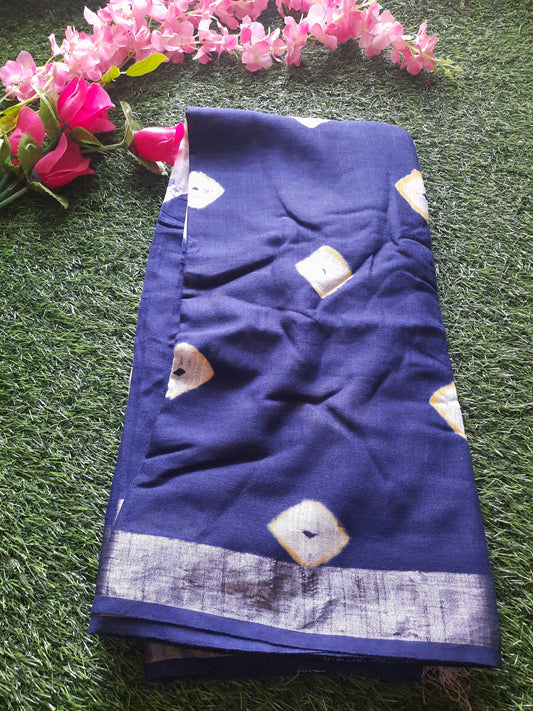 Lenin cotton saree - Blue and green