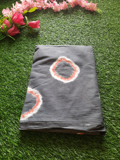 Pure cotton mulmul saree  tie and dye- Gray