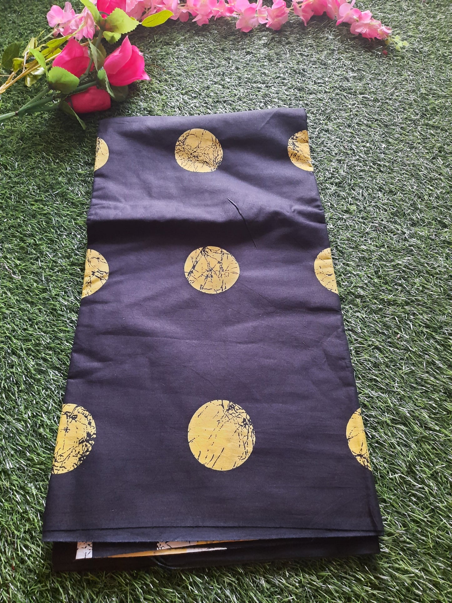 Hand block printed pure cotton mulmul saree - Black and yellow