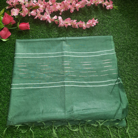 Lenin cotton saree - Olive green