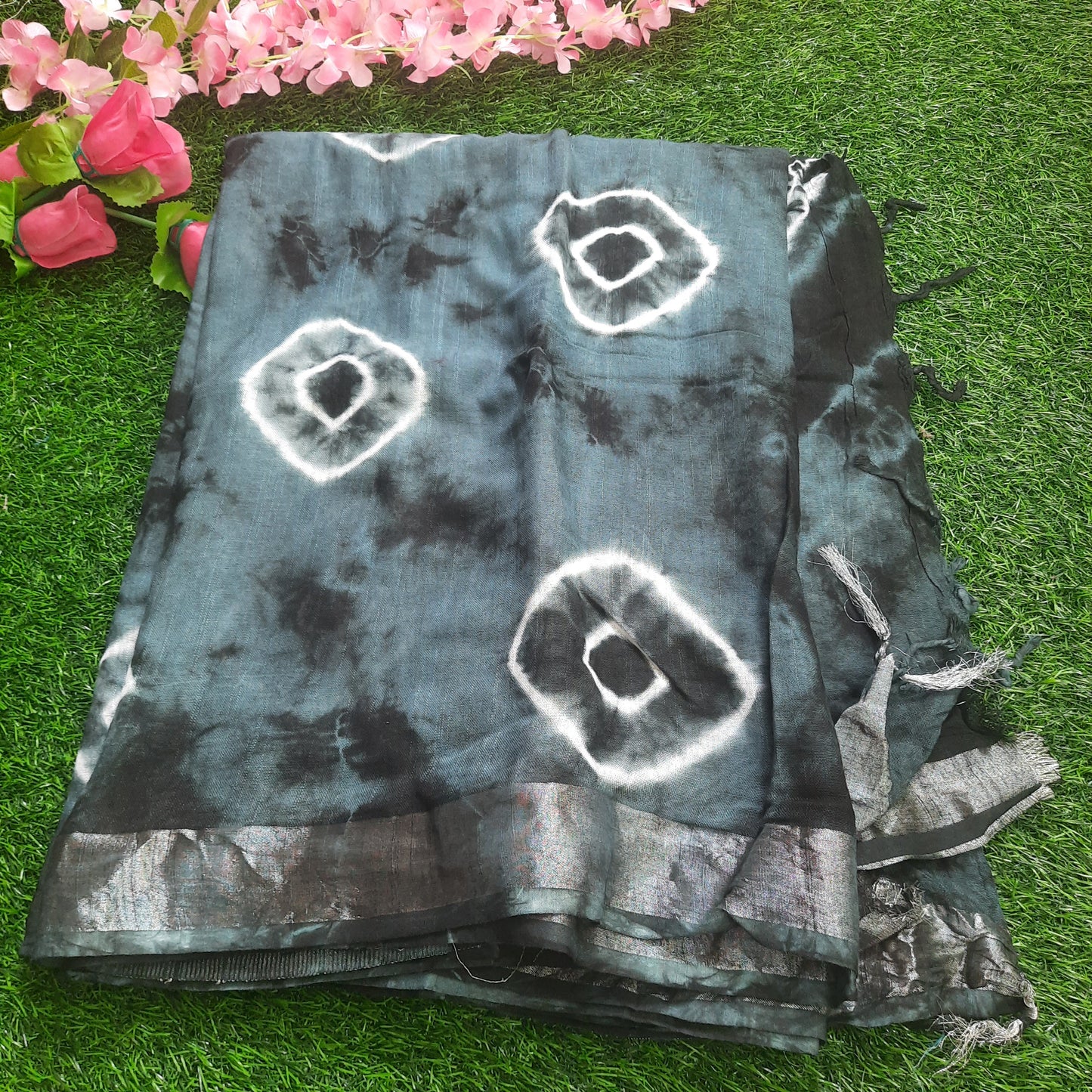 Lenin cotton saree - Gray