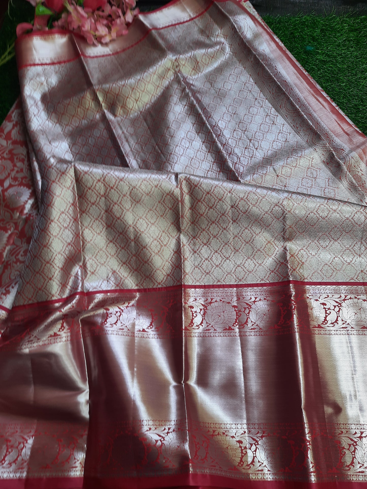 Semi silk Kanchi  sarees -Red