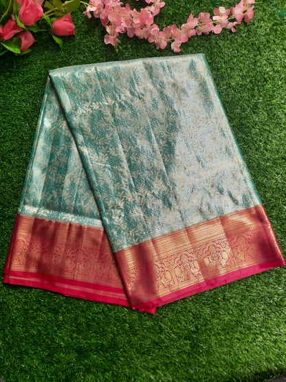 Semi silk Kanchi  sarees - Aquablue and pink