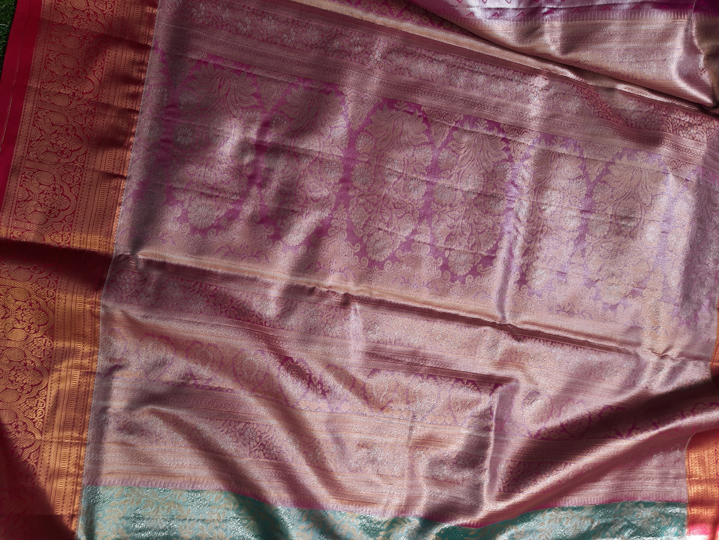 Semi silk Kanchi  sarees - Aquablue and pink