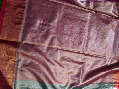 Semi silk Kanchi  sarees - Aquablue and pink