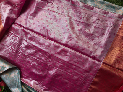 Semi silk Kanchi  sarees - Aquablue and pink