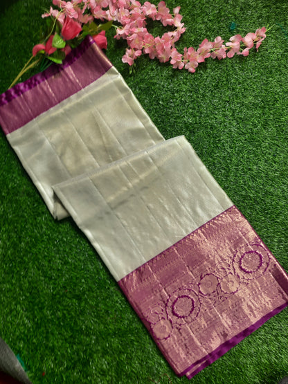 Semi silk Kanchi  sarees - Offwhite and Majenta