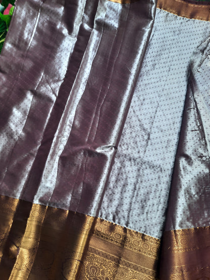 Semi silk Kanchi  sarees - Aqua blue and brown