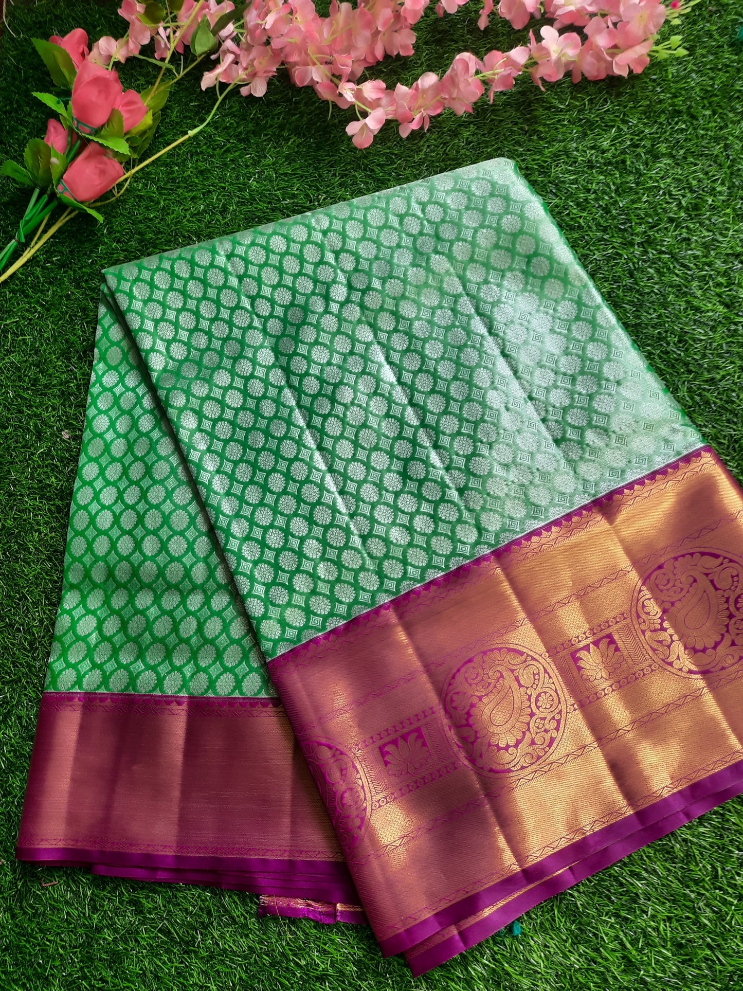 Semi silk Kanchi  sarees - Green and Majenta