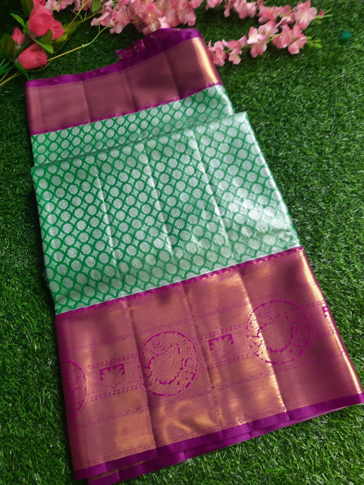 Semi silk Kanchi  sarees - Green and Majenta