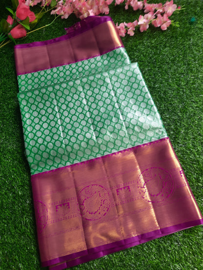 Semi silk Kanchi  sarees - Green and Majenta