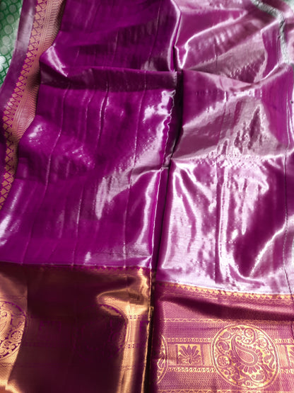 Semi silk Kanchi  sarees - Green and Majenta