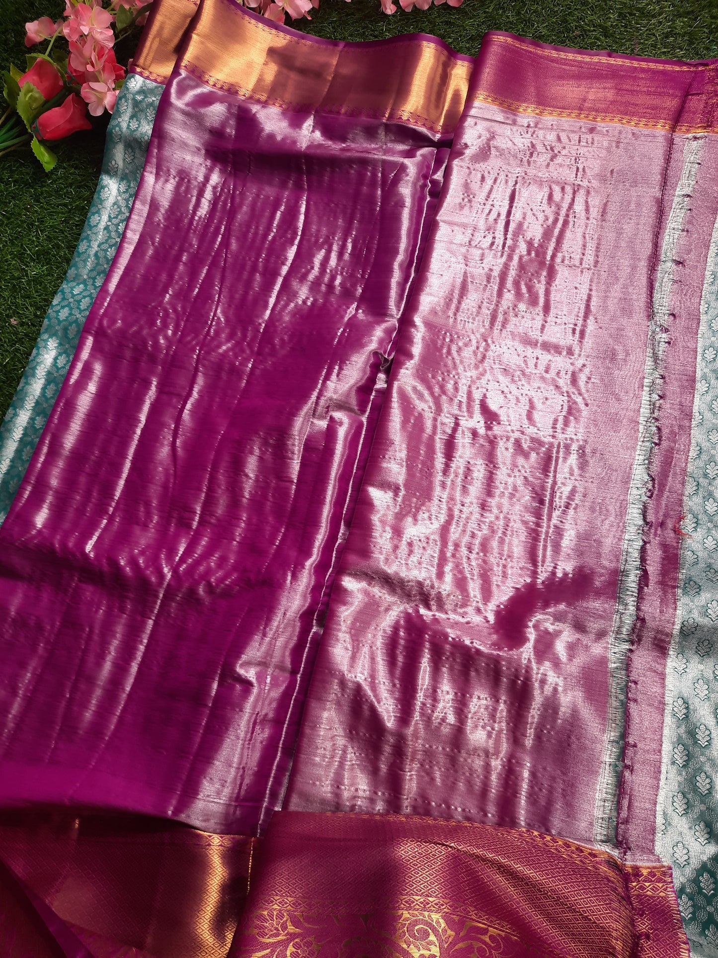 Semi silk Kanchi  sarees - Lavender and red