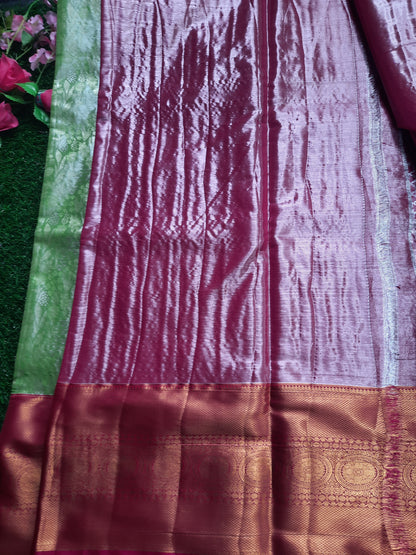 Semi silk Kanchi  sarees - Light Green and Pink