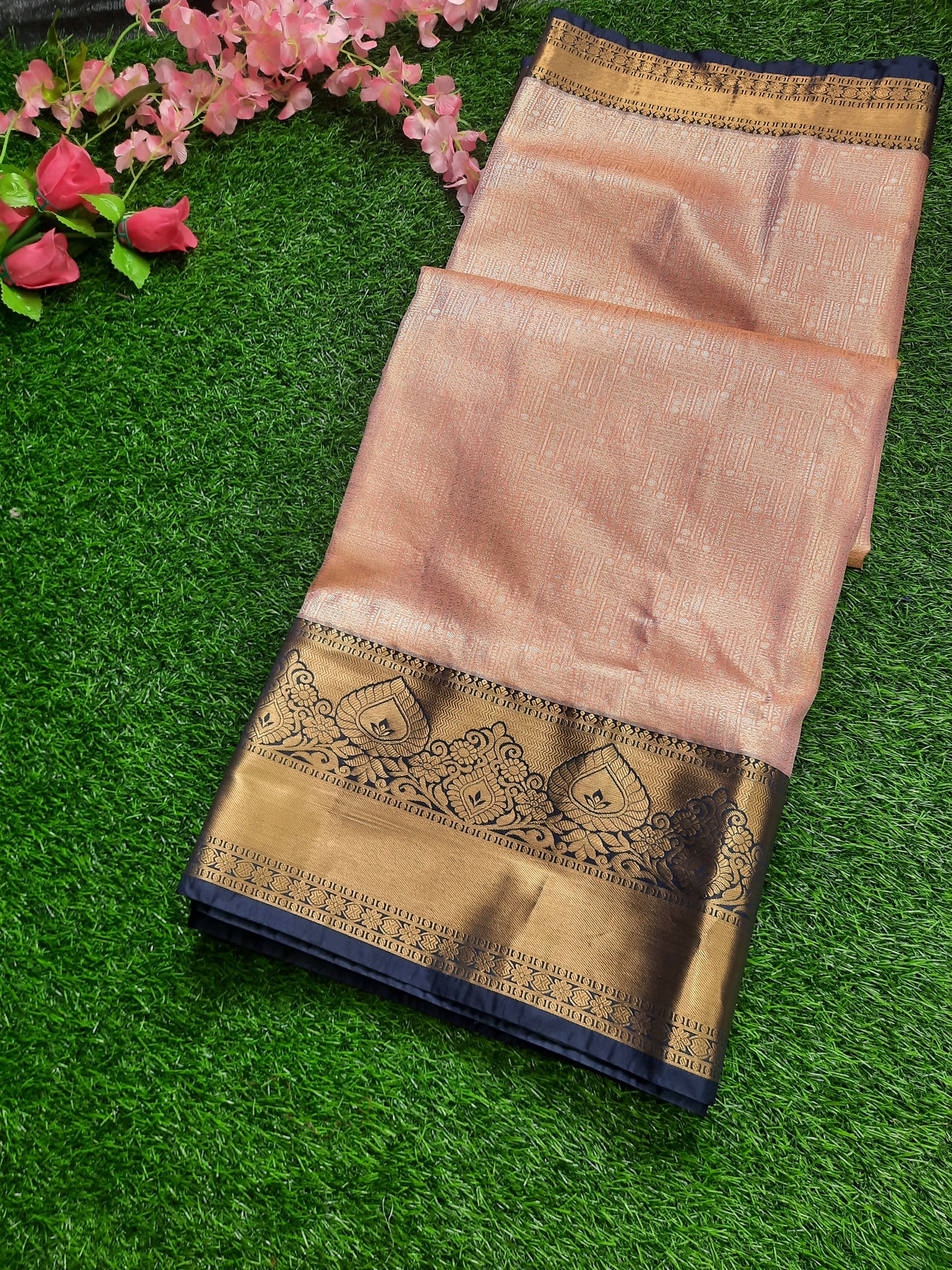 Semi silk Kanchi  sarees - Peach and Blue