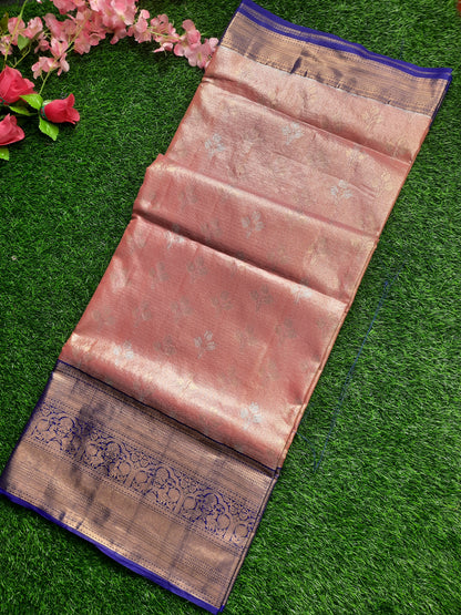 Semi silk Kanchi  sarees - Peach and Blue