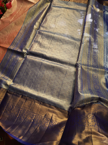 Semi silk Kanchi  sarees - Peach and Blue