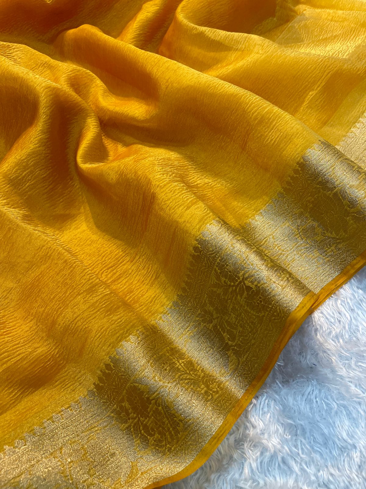 Banarasi art silk crush tissue - Golden yellow